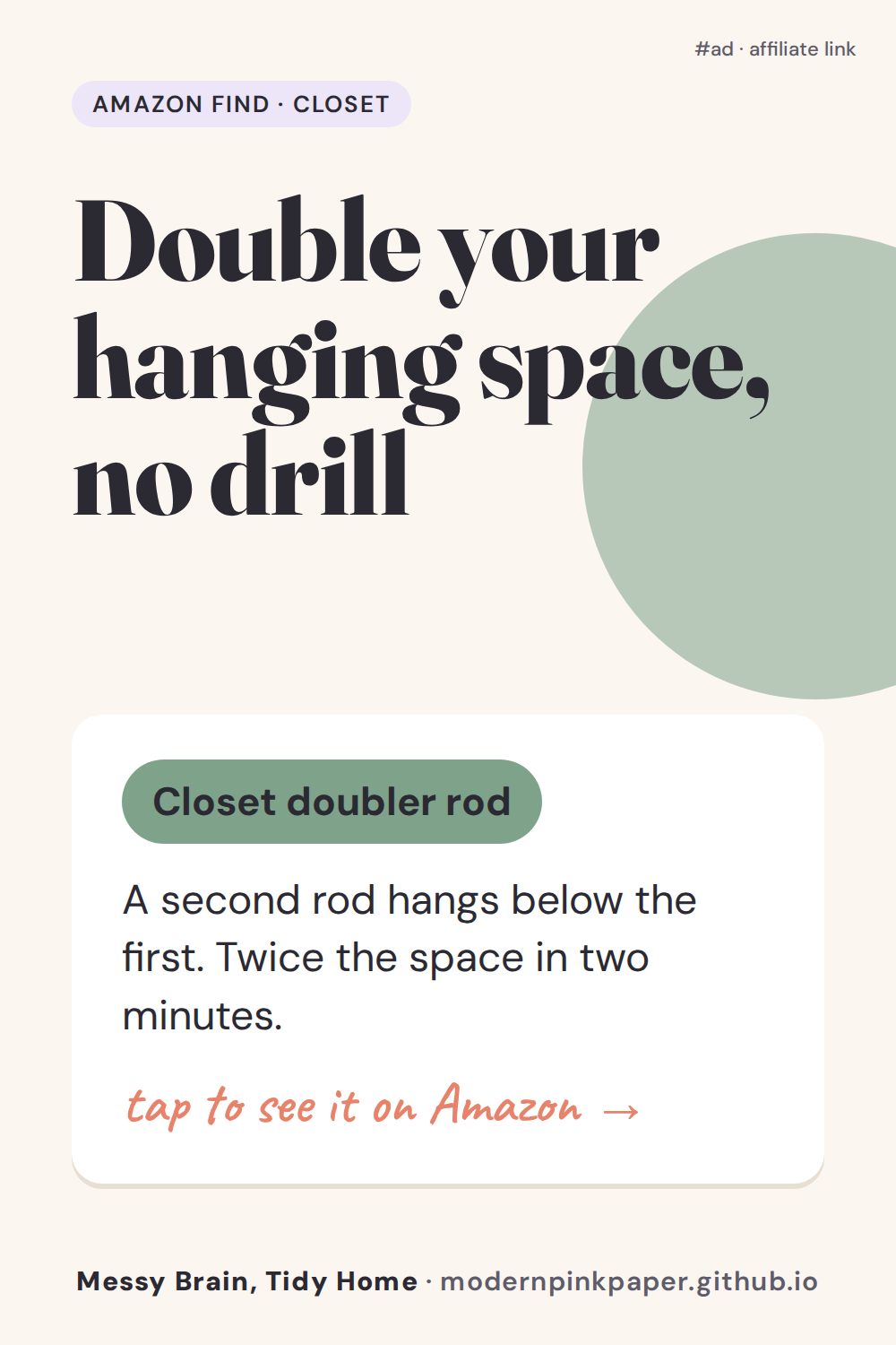 Double your hanging space, no drill