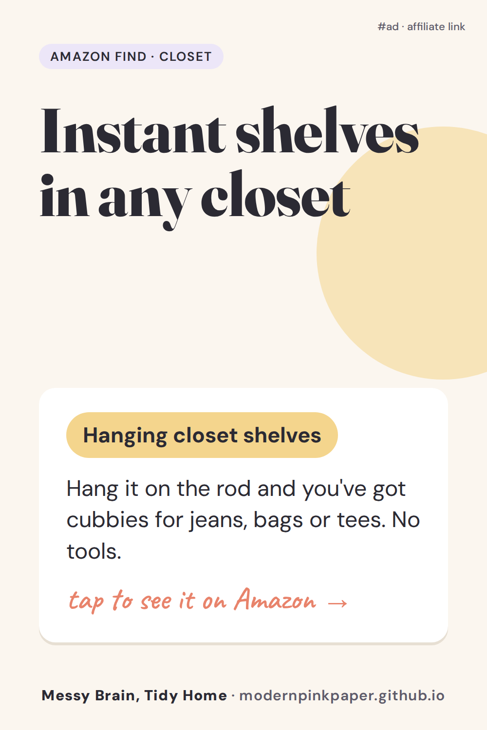 Instant shelves in any closet