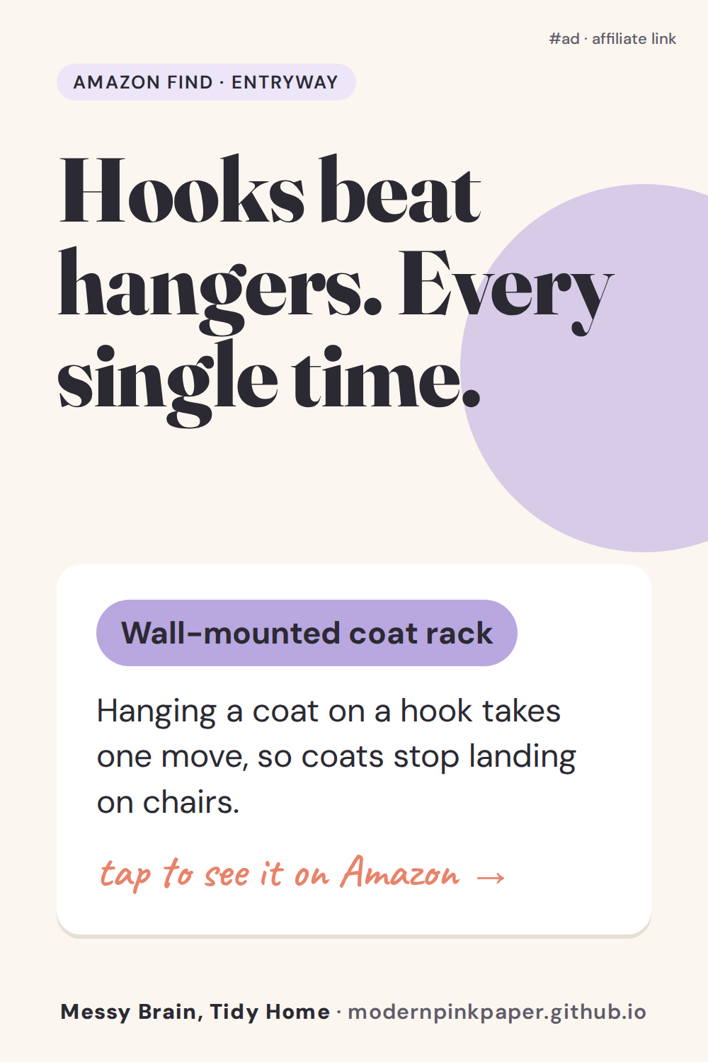 Hooks beat hangers. Every single time.